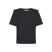 InWear Svart Crewneck T-shirt med axelvaddar Black, Dam