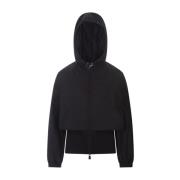 Moncler Svart Teknisk Jersey Dragkedja Hoodie Black, Dam