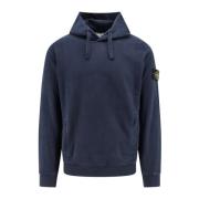 Stone Island Blå Sweatshirt Huva Ribbad Bomull Blue, Herr