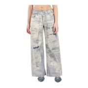 Acne Studios Tryckta Jeans Flare Ankel Längd Blue, Dam