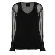 Givenchy Svart Siden Chiffon Wrap Blus Black, Dam