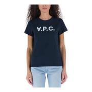 A.p.c. Vit Bomull T-shirt med APC Logo Blue, Dam