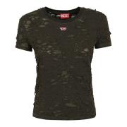 Diesel Grön Topwear T-shirt med D-patch-logotyp Green, Dam