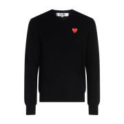 Comme des Garçons Play Svart V-ringad tröja med hjärtlapp Black, Herr