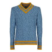 Gallo Blå V-ringad Pullover med Kabeldetaljer Multicolor, Herr