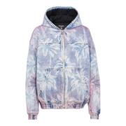 Balmain Denim Hooded Bomberjacka med Palm Tree-tryck Multicolor, Herr