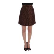 Dolce & Gabbana Brun Blommig Brokad Bubble Kjol Brown, Dam