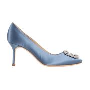 Manolo Blahnik Blå Satin Kristallspänne Stilettklack Blue, Dam