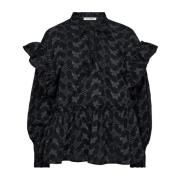 Co'Couture Feminin Frill Blus Svart Black, Dam