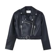 Calvin Klein Biker Style Faux Leather Jacket Black, Dam