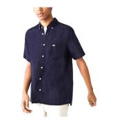 Lacoste Linne Sommar Skjorta med Knappad Krage Blue, Herr