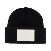 MM6 Maison Margiela Räfflad ullbeanie med logopatch Black, Dam