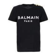 Balmain Avslappnad Bomull T-shirt Black, Dam