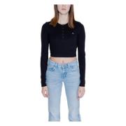 Tommy Jeans Henley T-shirt Dam Bomull Elastan Black, Dam