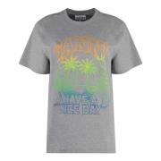 Ganni Räfflad Bomull Crew-Neck T-shirt Gray, Dam