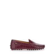 Tod's Bordeaux Croco Print Moccasin Platta Skor Red, Dam