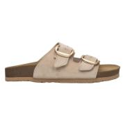 Estro Kvinnors Beige Velour Slide Sandaler med Tjocka Remmar Er0011513...