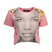 Desigual Rosa Bomull T-Shirt med Korta ärmar och Applikationer Pink, D...