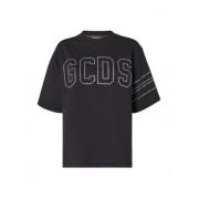 Gcds Glittrande Logo Oversized T-shirt Black, Dam