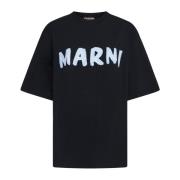 Marni Svart Logo Print Oversized T-shirt Black, Dam