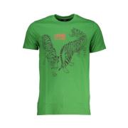 Cavalli Class Tryck Logo Rund Hals T-Shirt Green, Herr