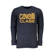 Cavalli Class Blå Bomullsweatshirt med Print Logo Blue, Herr