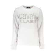 Cavalli Class Vit Bomullssweatshirt med Strass Logo White, Dam