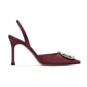 Amina Muaddi Kristalldetalj Satin Slingback Pumps Red, Dam