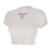Rotate Birger Christensen Vit Logot-shirt Ribbad Tyg White, Dam