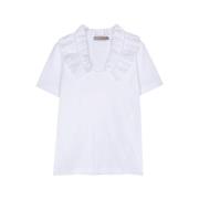 D.Exterior Ruffled-collar Jersey T-shirt White, Dam