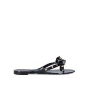 Valentino Garavani Studded Leather Thong Sandals Black, Dam