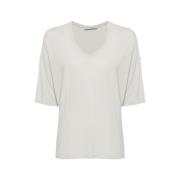 Le Tricot Perugia Grå V-ringad Drop-Skulder T-shirt Gray, Dam