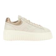 Hogan Ränder Sneakers Elfenben Metallic Nappa Beige, Dam