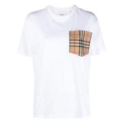 Burberry Vita T-shirts och Polos med Check-ficka White, Dam