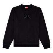 Diesel Svart Oval D Sweatshirt Ribbade Kanter Black, Herr