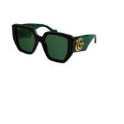 Gucci Fyrkantiga svarta solglasögon med gröna linser Black, Dam