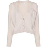 Peserico Pärlprydd Cardigan Stickat Design V-ringning Beige, Dam