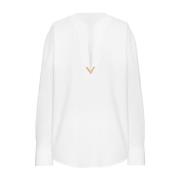 Valentino Vit Bomull Poplin Djup V-ringad Skjorta White, Dam