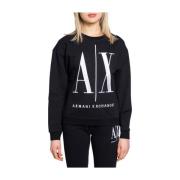 Armani Exchange Svart Tryckt Sweatshirt Vår/Sommar Kvinnor Black, Dam