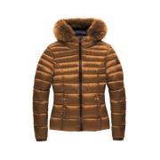 RefrigiWear Elegant Quilted Down Jacket with Fur Hood Brown, Dam