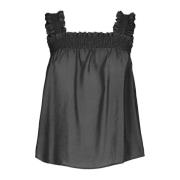 Co'Couture Rynkad Smock Strap Topp Black, Dam