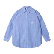 10Days Oversized Randig Skjorta i Bomullspoplin Blue, Dam