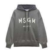 Msgm Grå Logo Print Huvtröja Gray, Dam