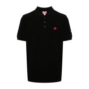 Kenzo Svart Blomsterbroderad Polotröja Black, Herr