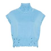Marni Blå Stickad Ärmlös Crop Sweater Blue, Dam