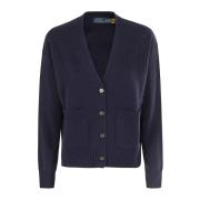 Ralph Lauren Stilfull Stickad Cardigan Tröja Blue, Dam