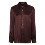 Tom Ford Silkes Satinskjorta med Spetskrage Brown, Dam