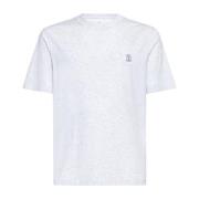 Brunello Cucinelli Melange Bomull T-shirt med Logotyptryck White, Herr