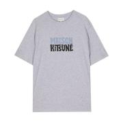 Maison Kitsuné Grå Logo Print Crew Neck T-shirt Gray, Herr