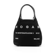 Hogan Canvas Logo Print Tote Bag Black, Dam